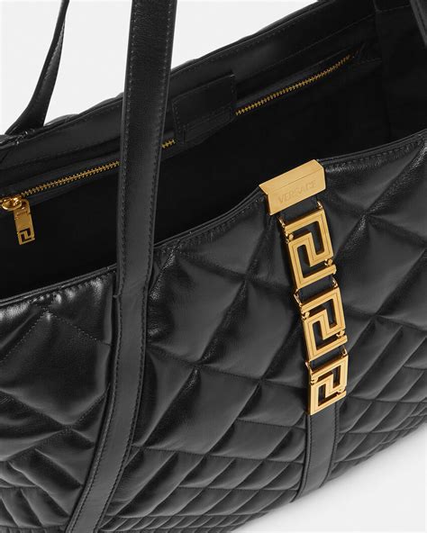 versace collection top zip cream leather tote|Versace black tote.